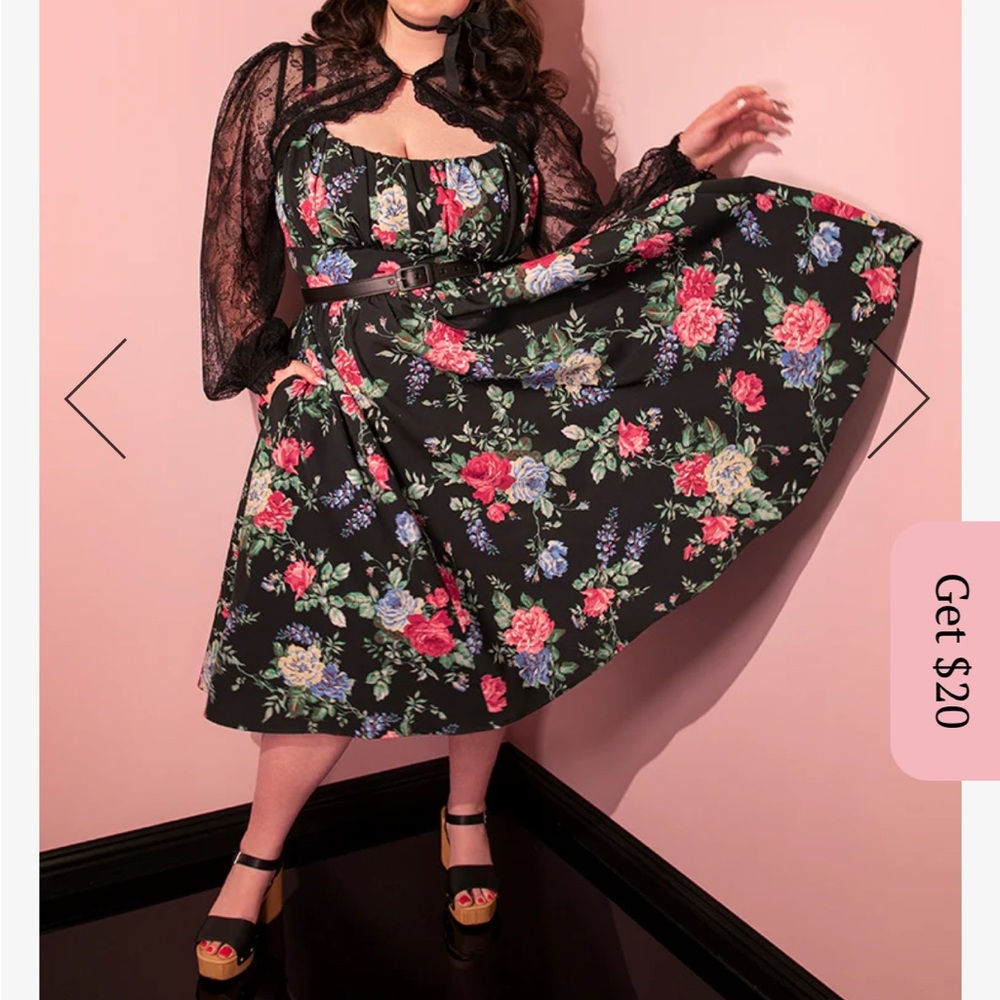 Ingenue Dress in Black Vintage Floral Print - Vixen by Micheline Pitt 4X